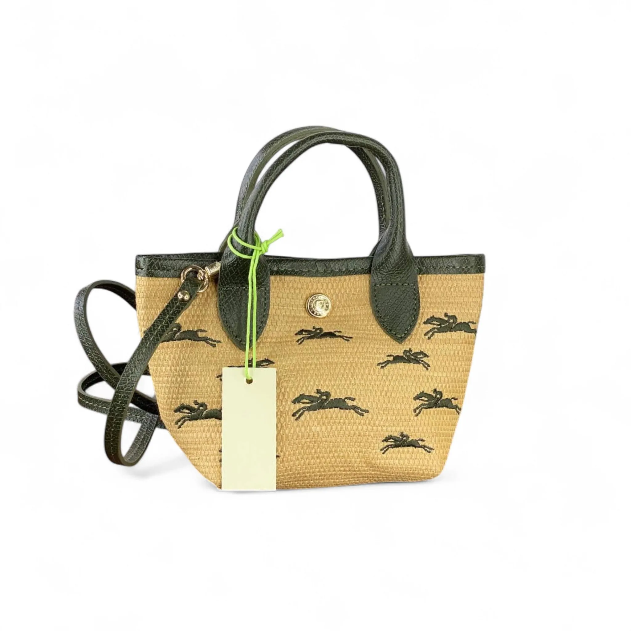 🌿 Longchamp Le Pliage Green Straw Handbag – Limited Equestrian Edition 🐎✨