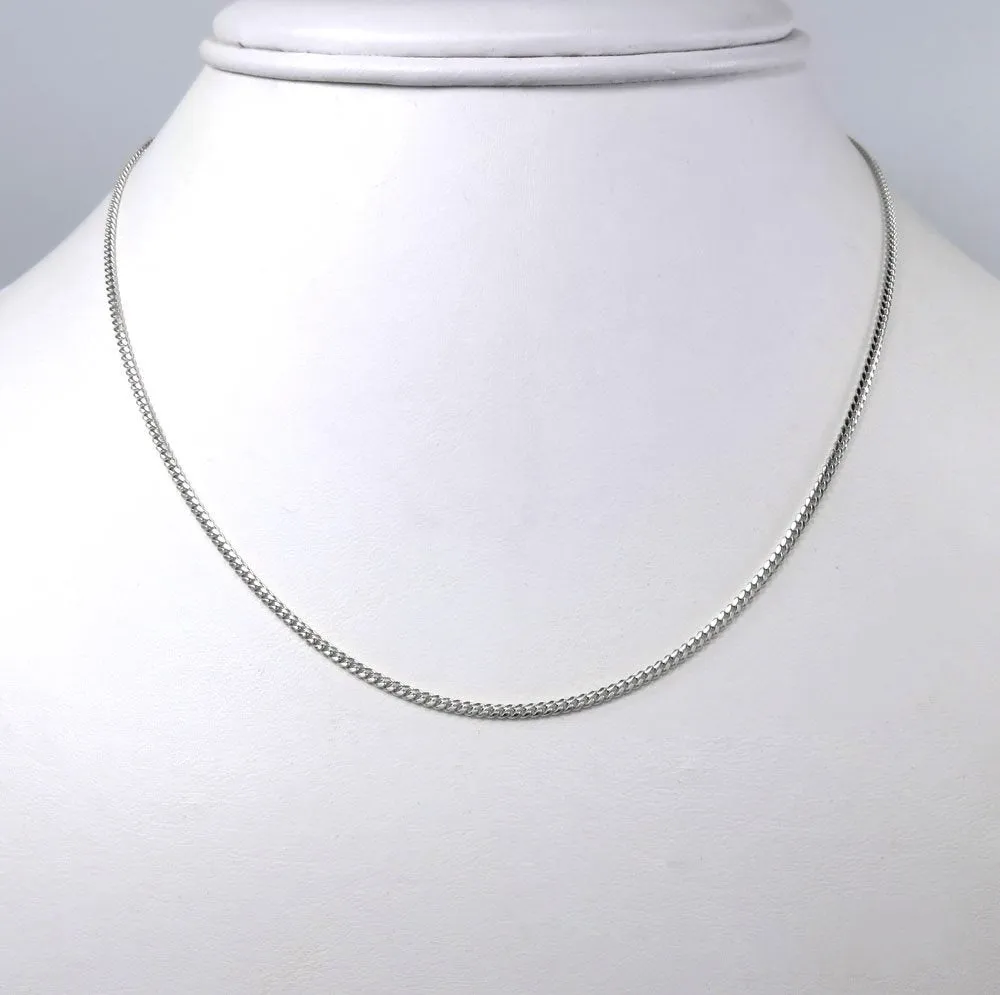 10K White Gold 1.5mm Solid Miami Cuban Curb Gourmette Link Chain
