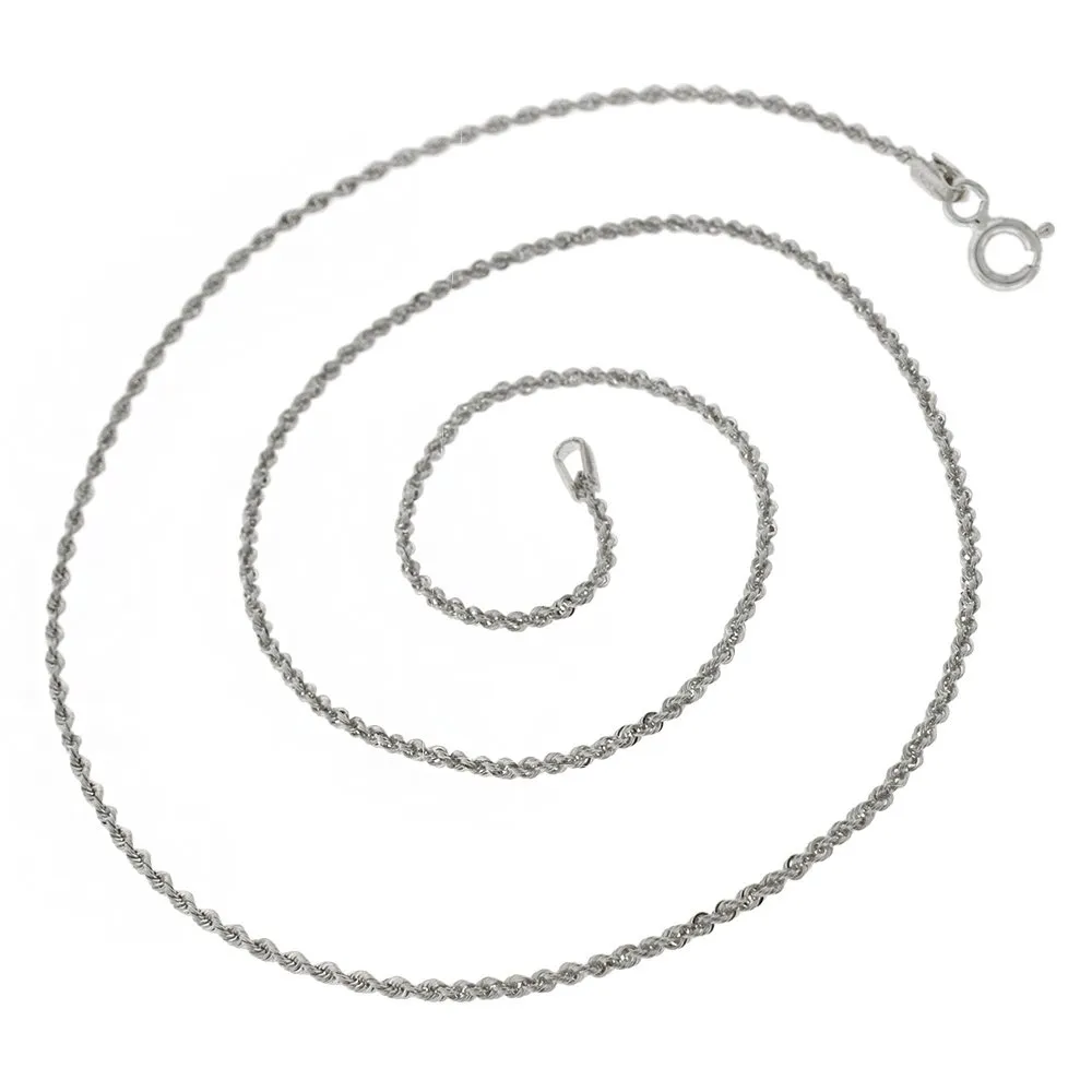 10K White Gold 1mm Solid Rope Diamond Cut Chain