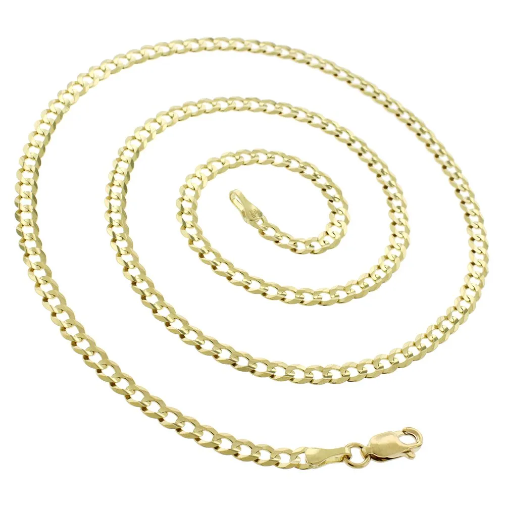 10K Yellow Gold 3.5mm Solid Cuban Curb Link Chain