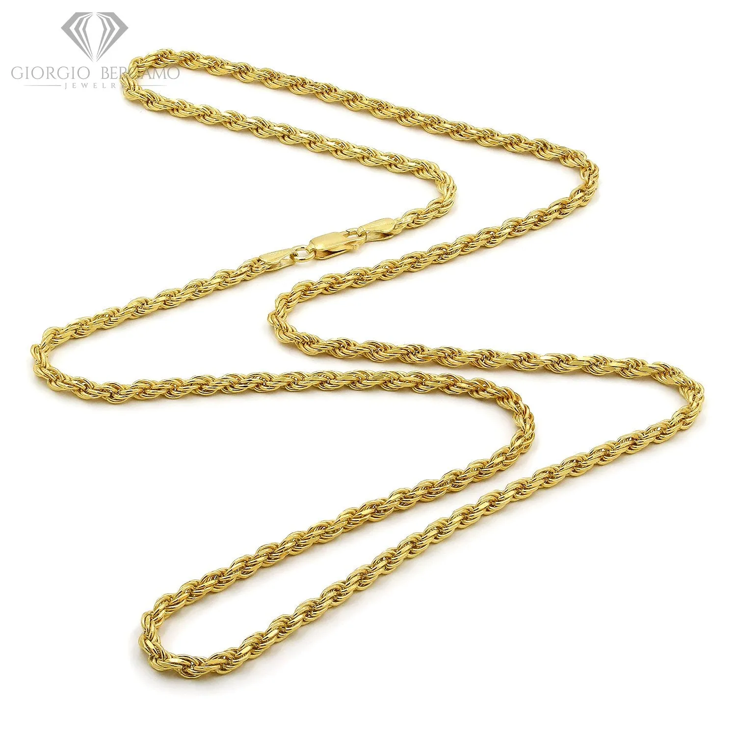 10K Yellow Gold 3.5mm Solid Rope Diamond Cut Chain