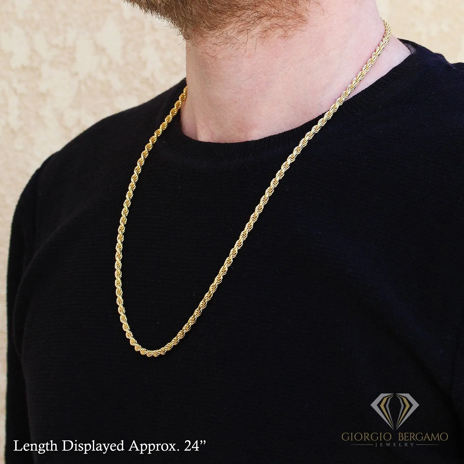 10K Yellow Gold 3.5mm Solid Rope Diamond Cut Chain