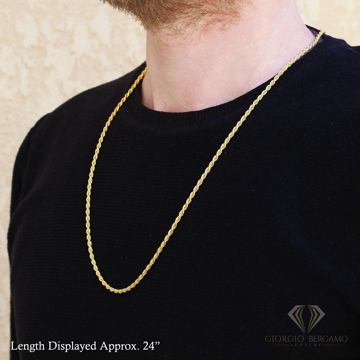 10K Yellow Gold 3mm Solid Rope Diamond Cut Chain