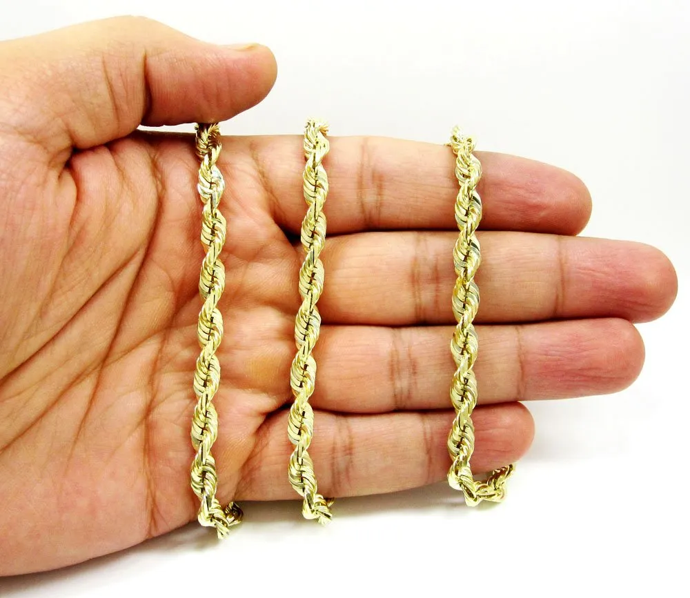 10K Yellow Gold 5mm Solid Rope Diamond Cut Chain
