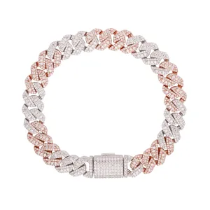 10mm Cuban Bracelet Moissanite Solitaire 2 Tone Rose 925