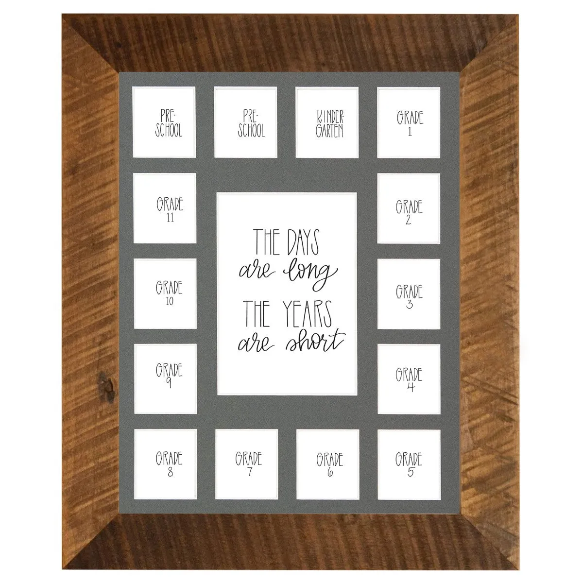 11x14 Barnwood School Picture Frame, Grey Mat