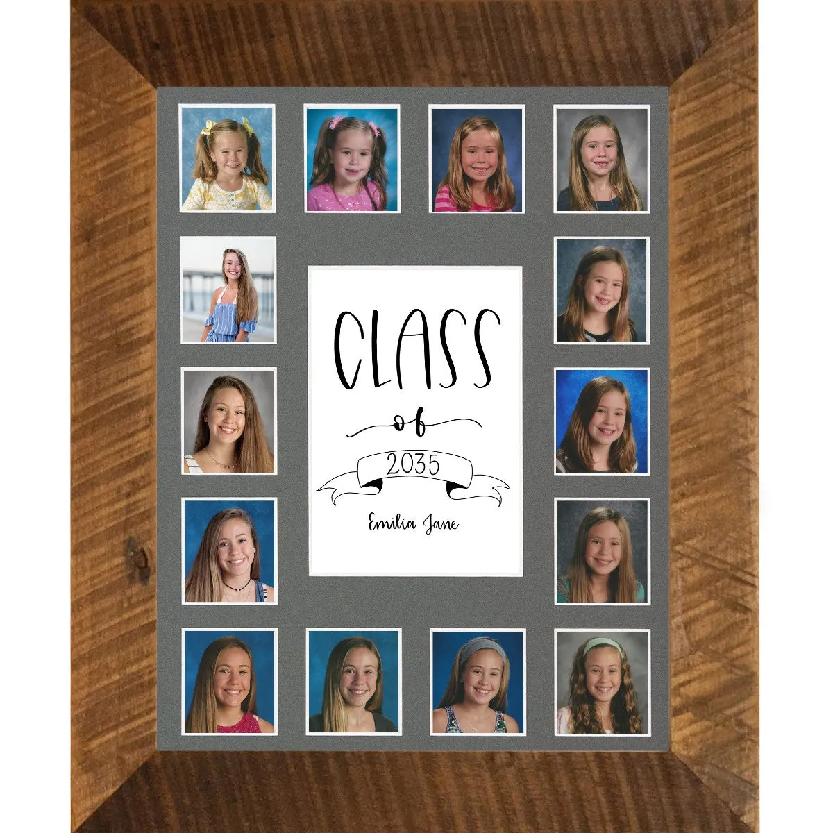 11x14 Barnwood School Picture Frame, Grey Mat