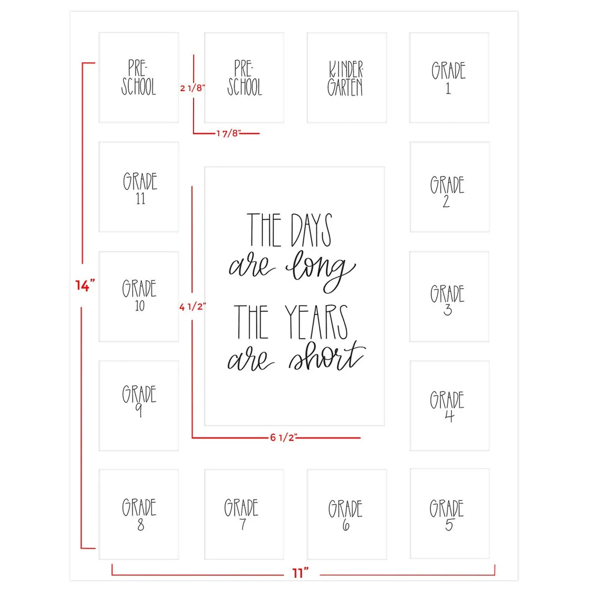 11x14 Grey School Picture Frame, Grey Mat