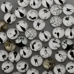 12mm Round glass cabochons,cartoon cat pattern glass cabochon,flat back,thickness 4.5mm,50 pieces/lot