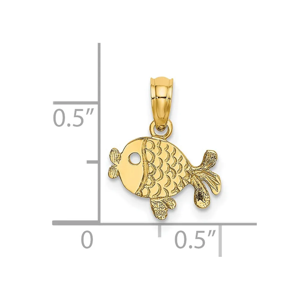 14K Flat Engraved Playful Fish Charm