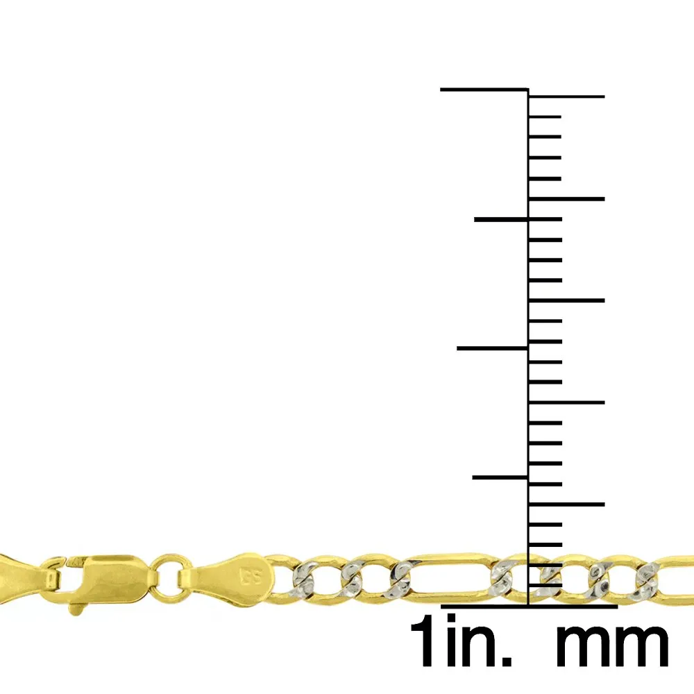 14K Yellow Gold 2.5mm Hollow Figaro Diamond Cut Pave Link Chain