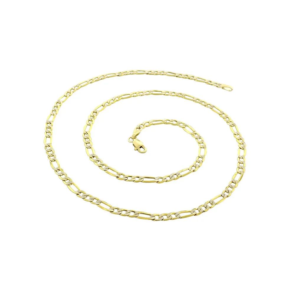 14K Yellow Gold 2.5mm Hollow Figaro Diamond Cut Pave Link Chain