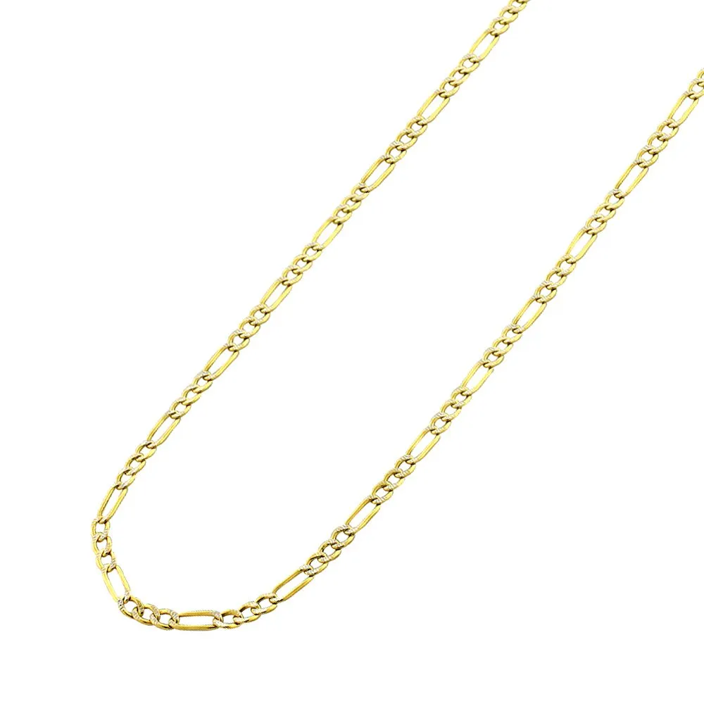 14K Yellow Gold 2.5mm Hollow Figaro Diamond Cut Pave Link Chain