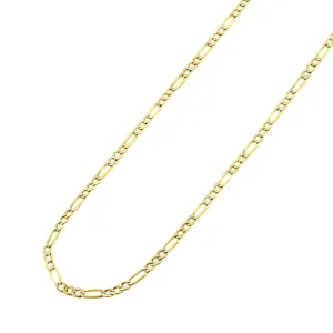 14K Yellow Gold 2.5mm Hollow Figaro Diamond Cut Pave Link Chain