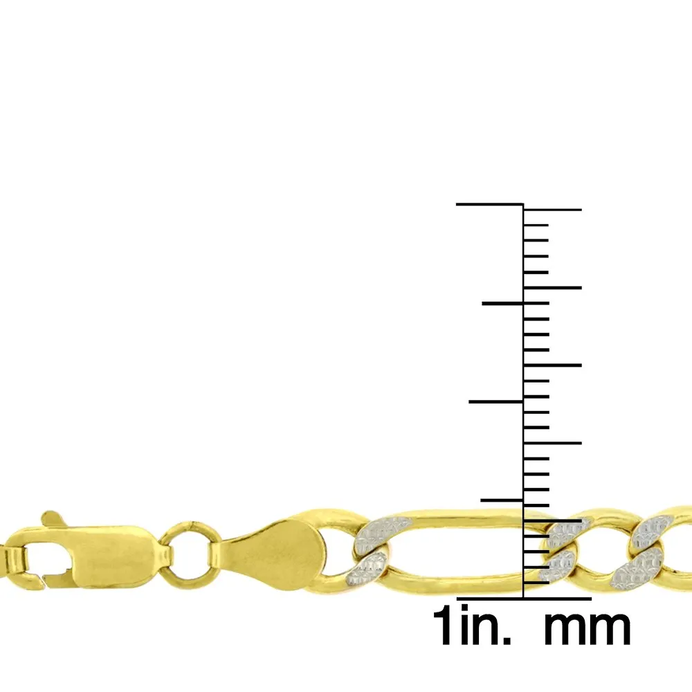 14K Yellow Gold 6mm Hollow Figaro Diamond Cut Pave Link Chain