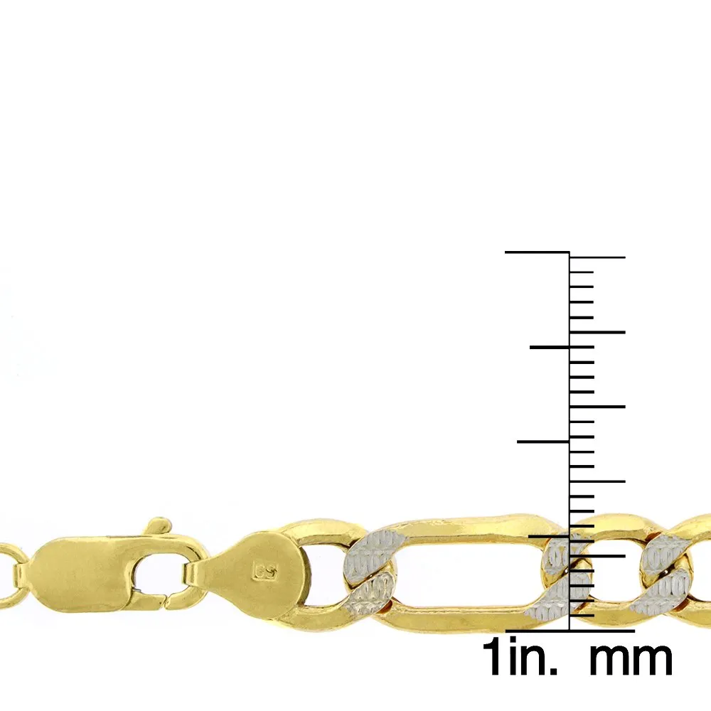 14K Yellow Gold 8mm Hollow Figaro Diamond Cut Pave Link Chain