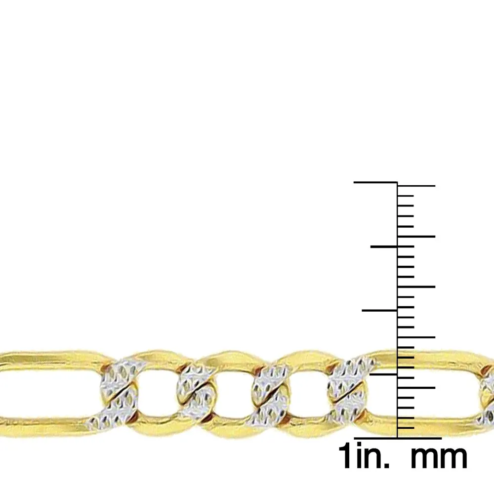 14K Yellow Gold 9mm Hollow Figaro Diamond Cut Pave Link Chain