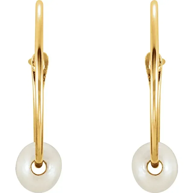 14K Yellow Youth Freshwater Cultured Pearl Hoop Earrings