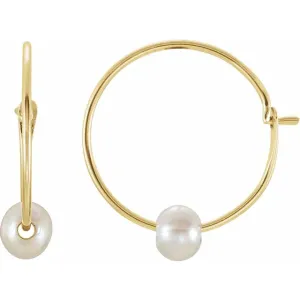 14K Yellow Youth Freshwater Cultured Pearl Hoop Earrings
