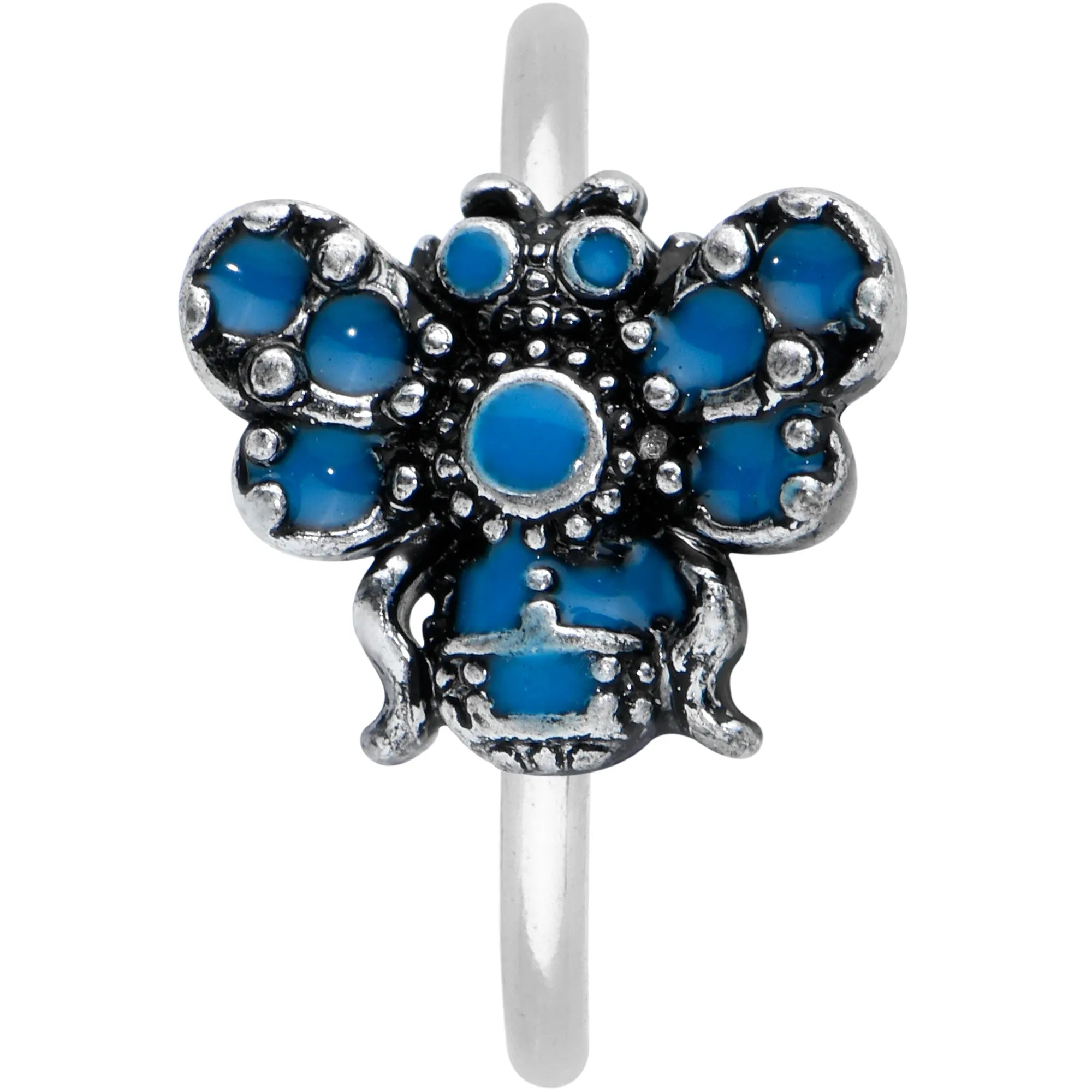 20 Gauge 5/16 Blue Textured Butterfly Nose Hoop