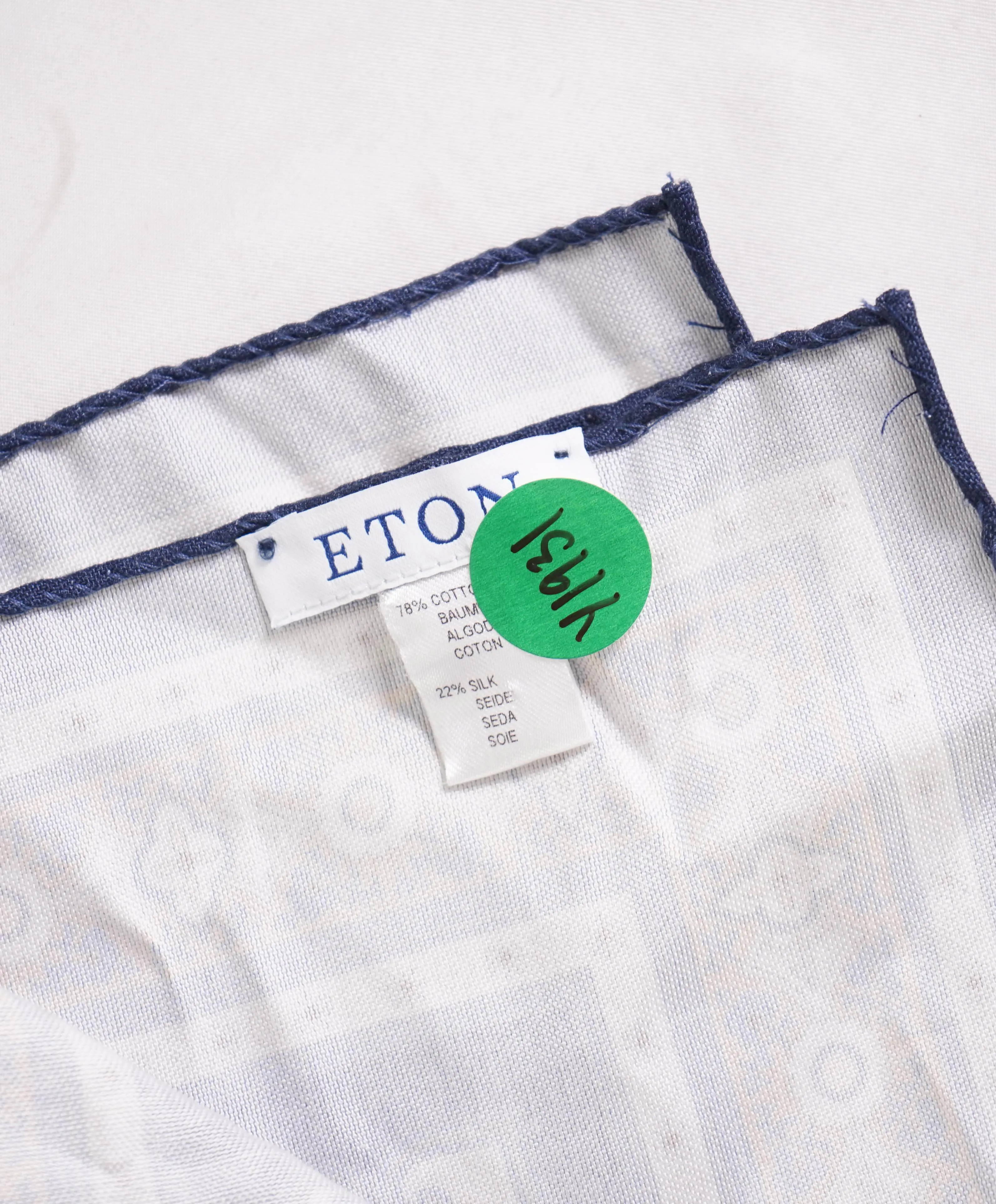 $75 ETON - Yellow & Blue Cotton/Silk Hand Rolled Pocket Square - N/A