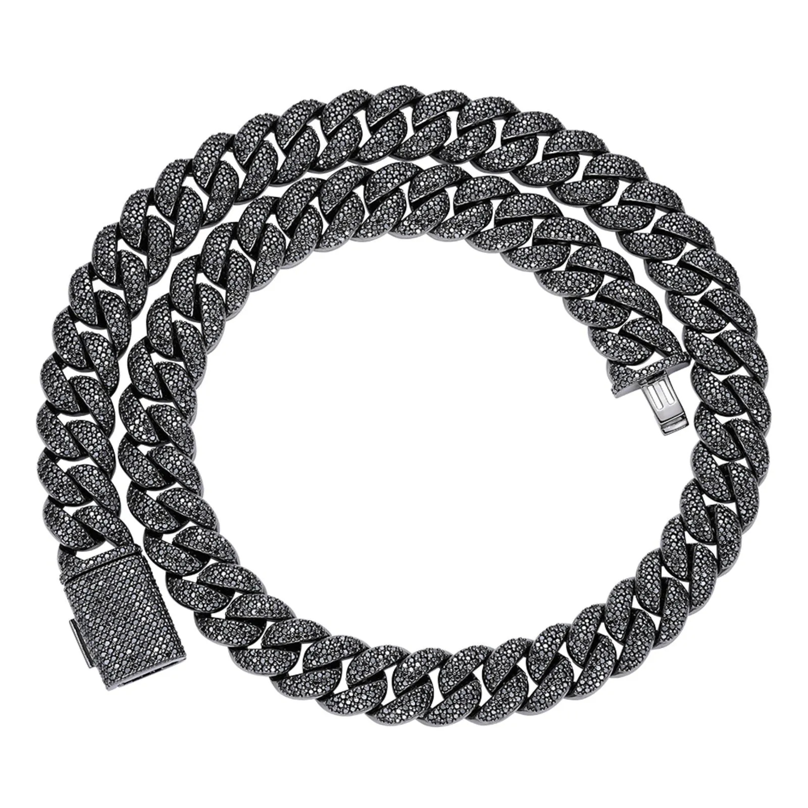 925 Silver 15mm Black Moissanite Miami Cuban 22 Inch Mens Necklace