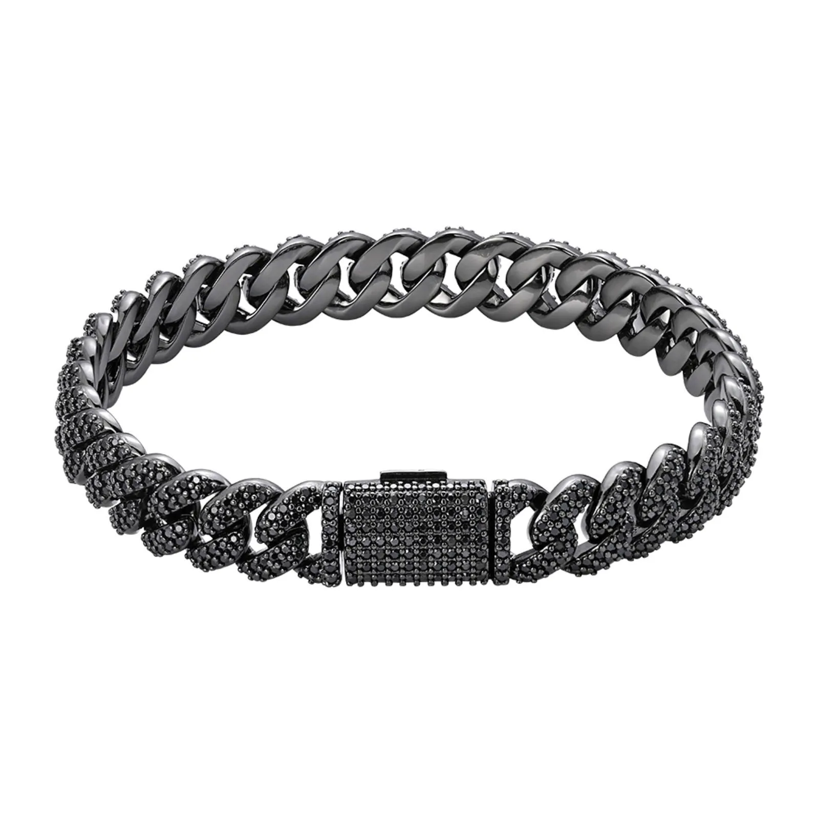 925 Silver 8mm Black Moissanite Miami Cuban 8" Men's Bracelet