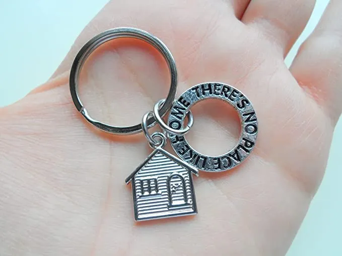A House Charm Keychain with a "There's No Place Like Home" Ring Charm, Realtor or First Time Home Buyer Keychain