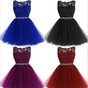 A-Line Sleeveless Beads Tulle Short Colorful Free Custom Junior Homecoming Dresses, BD00231