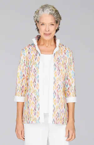 Abstract Feather Open Front High Neck Shirt