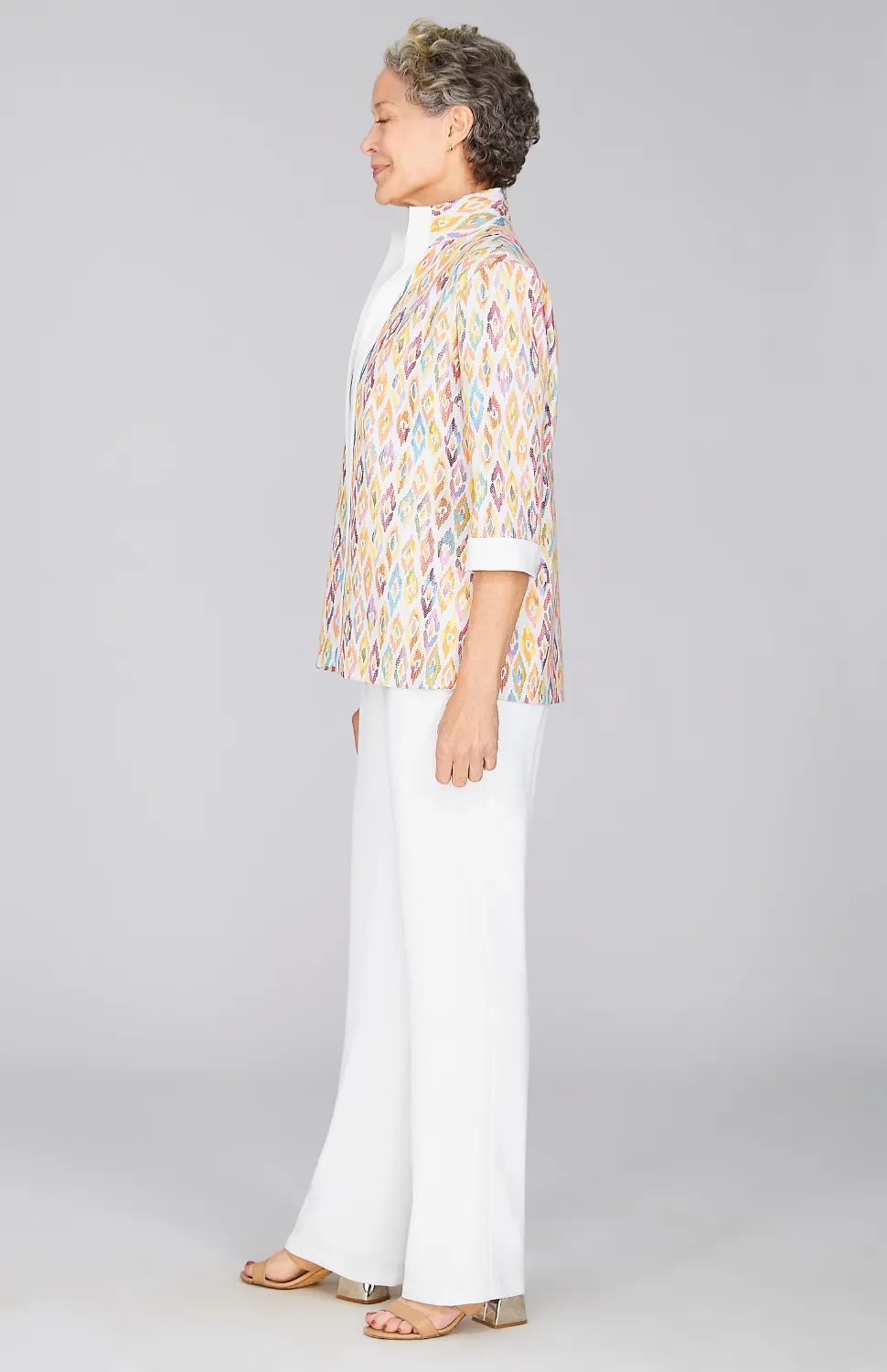 Abstract Feather Open Front High Neck Shirt