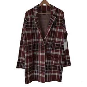 ADRIENNE VITTADINI Orange Brown Black White Plaid Women's Casual Coat Size Large
