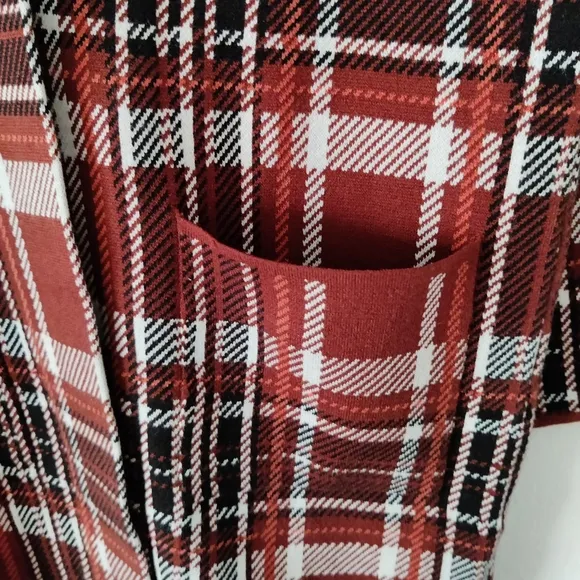 ADRIENNE VITTADINI Orange Brown Black White Plaid Women's Casual Coat Size Large