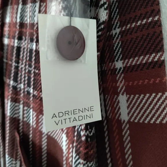 ADRIENNE VITTADINI Orange Brown Black White Plaid Women's Casual Coat Size Large