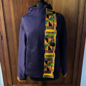 African Print Purple Jacket with Button Detail