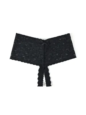 &oh™ Retro Lace Crotchless Thong Black