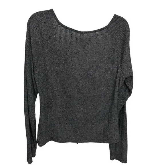 Anthropologie Gray Rib Knit Button Front Cardigan Sweater Shirt Womens Size XL