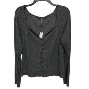 Anthropologie Gray Rib Knit Button Front Cardigan Sweater Shirt Womens Size XL