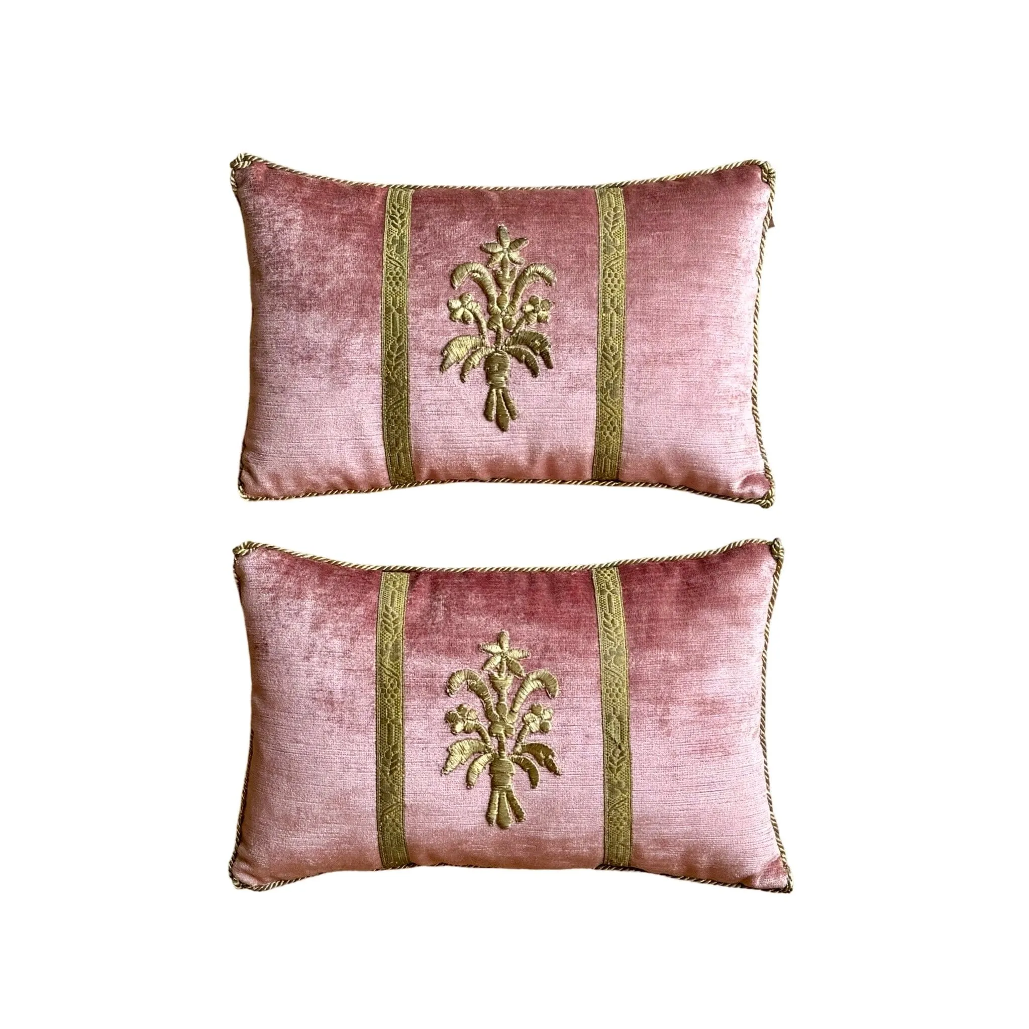 Antique Ottoman Empire Gold Metallic Embroidery on Dusty Rose Velvet (#E090524A&B | 10x 16")