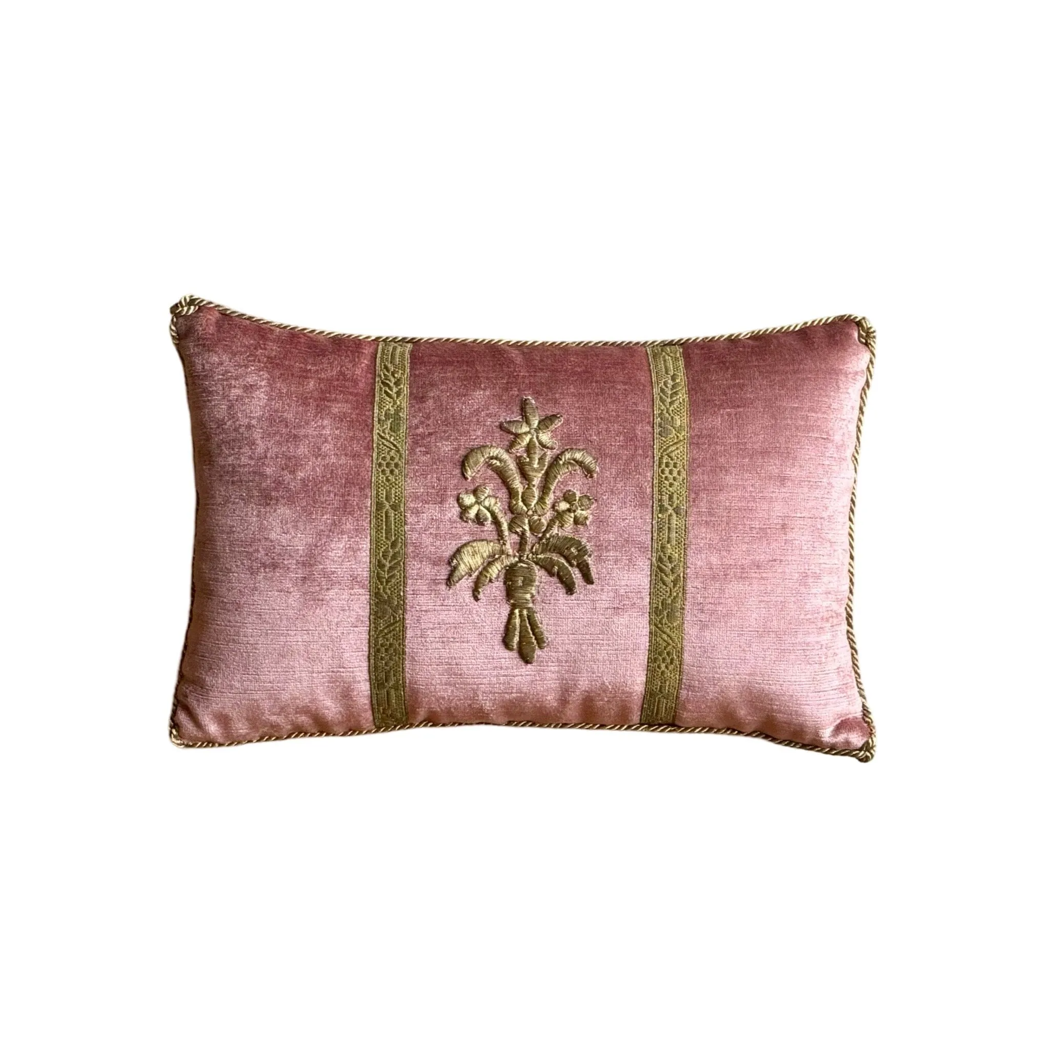 Antique Ottoman Empire Gold Metallic Embroidery on Dusty Rose Velvet (#E090524A&B | 10x 16")