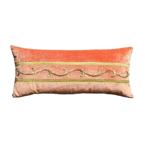 Antique Ottoman Empire Raised Gold Metallic Embroidery on Coral Velvet (#E081324 | 12 X 26")