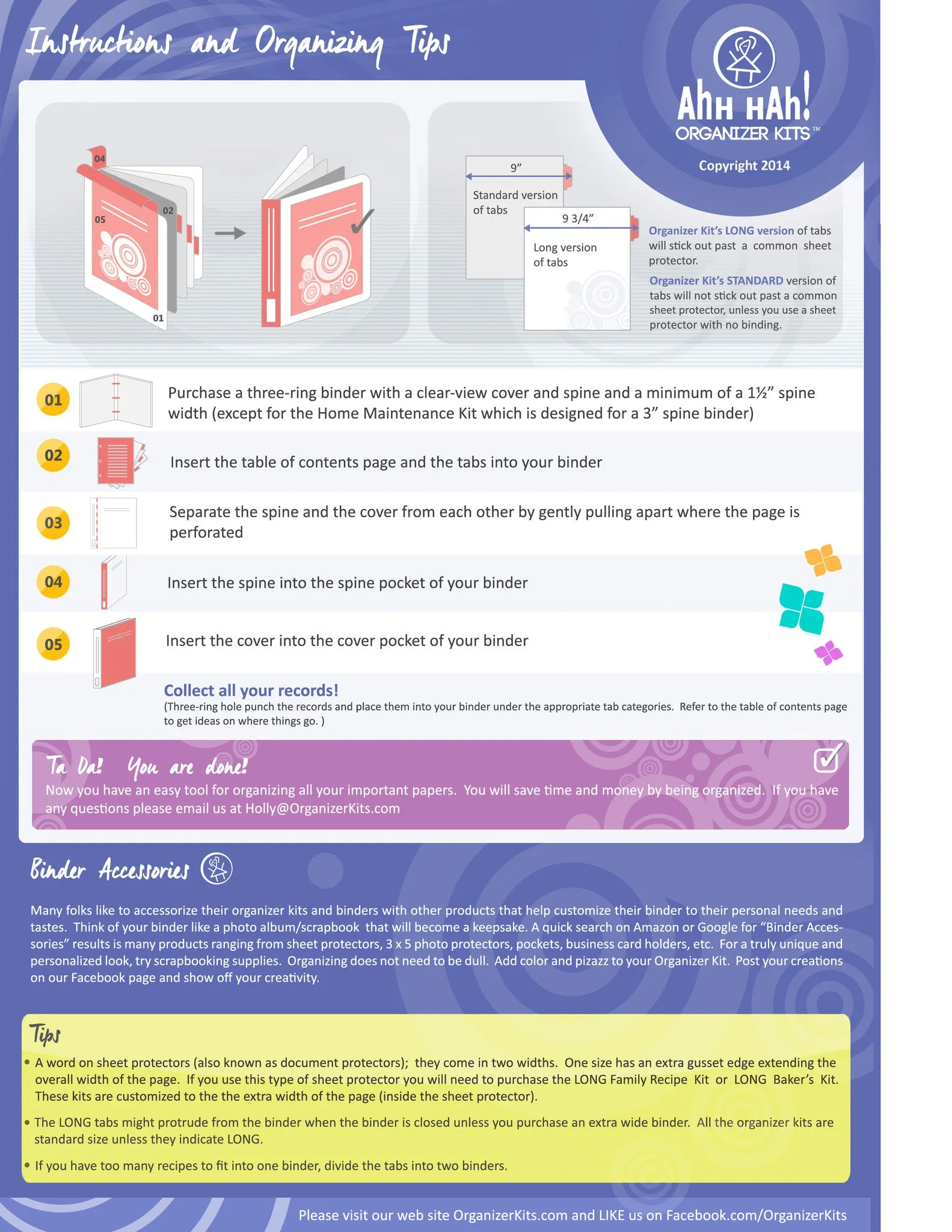 Baker's Recipe Organizer Kit: LONG Index Tabs