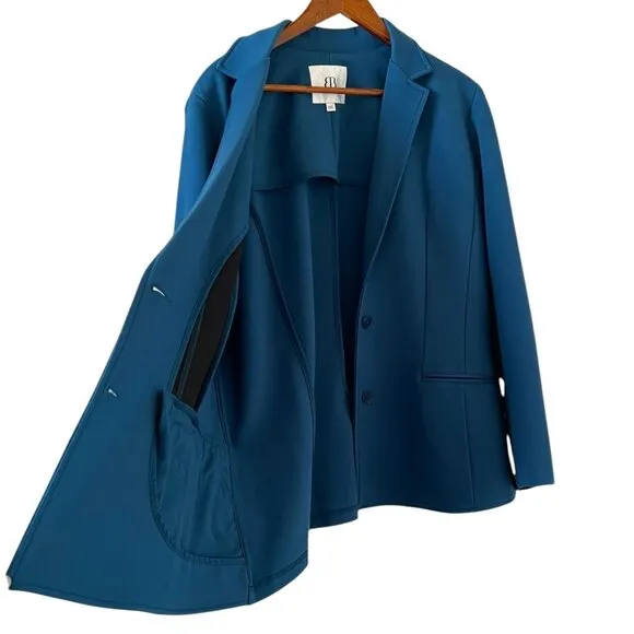 Betabrand Button Front Blazer In Ocean Size XXL