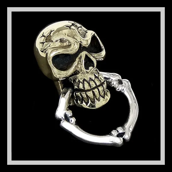Biker Skull Wallet Chain Connector Concho Sterling Silver And Brass