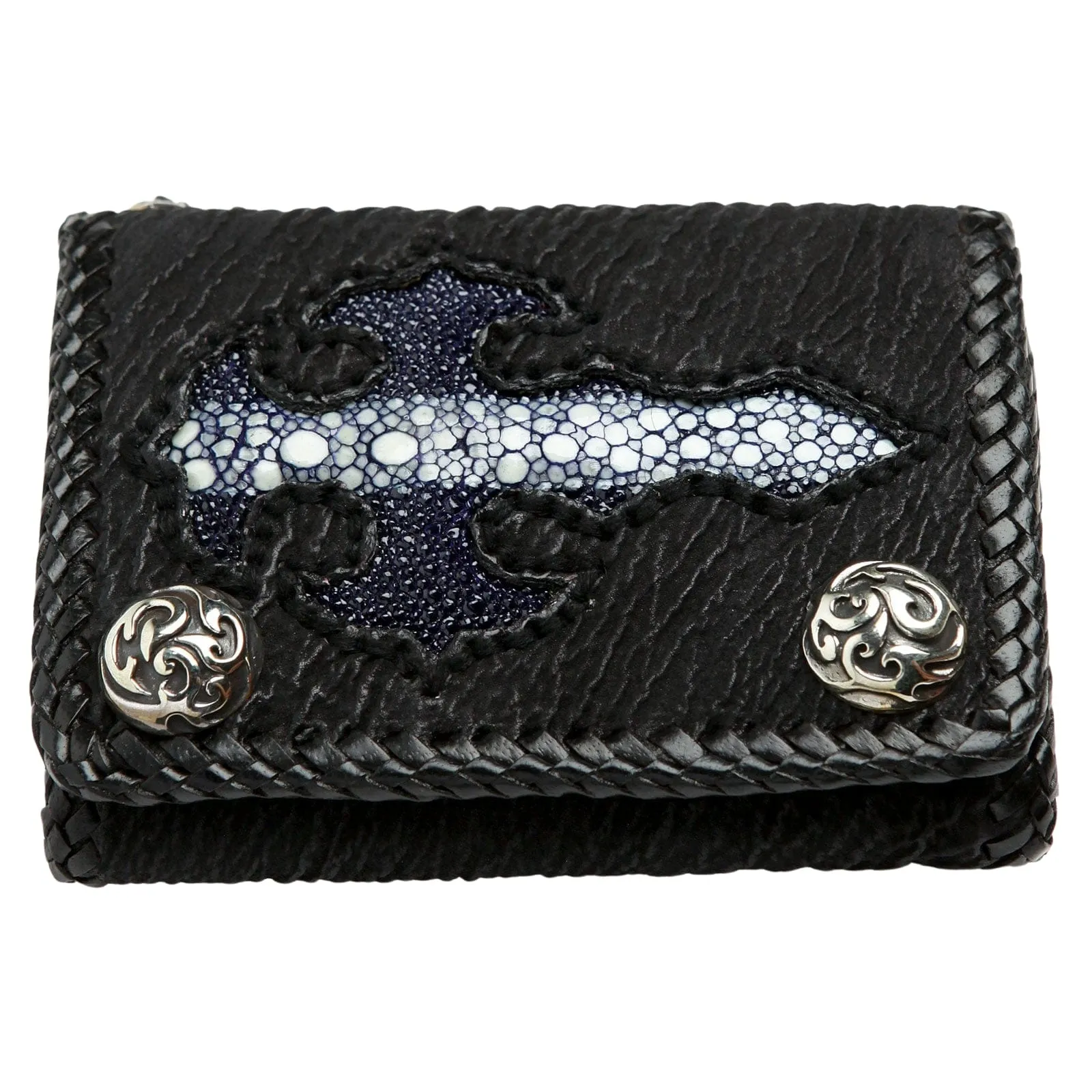 Blue Stingray Leather Gothic Cross Biker Wallet