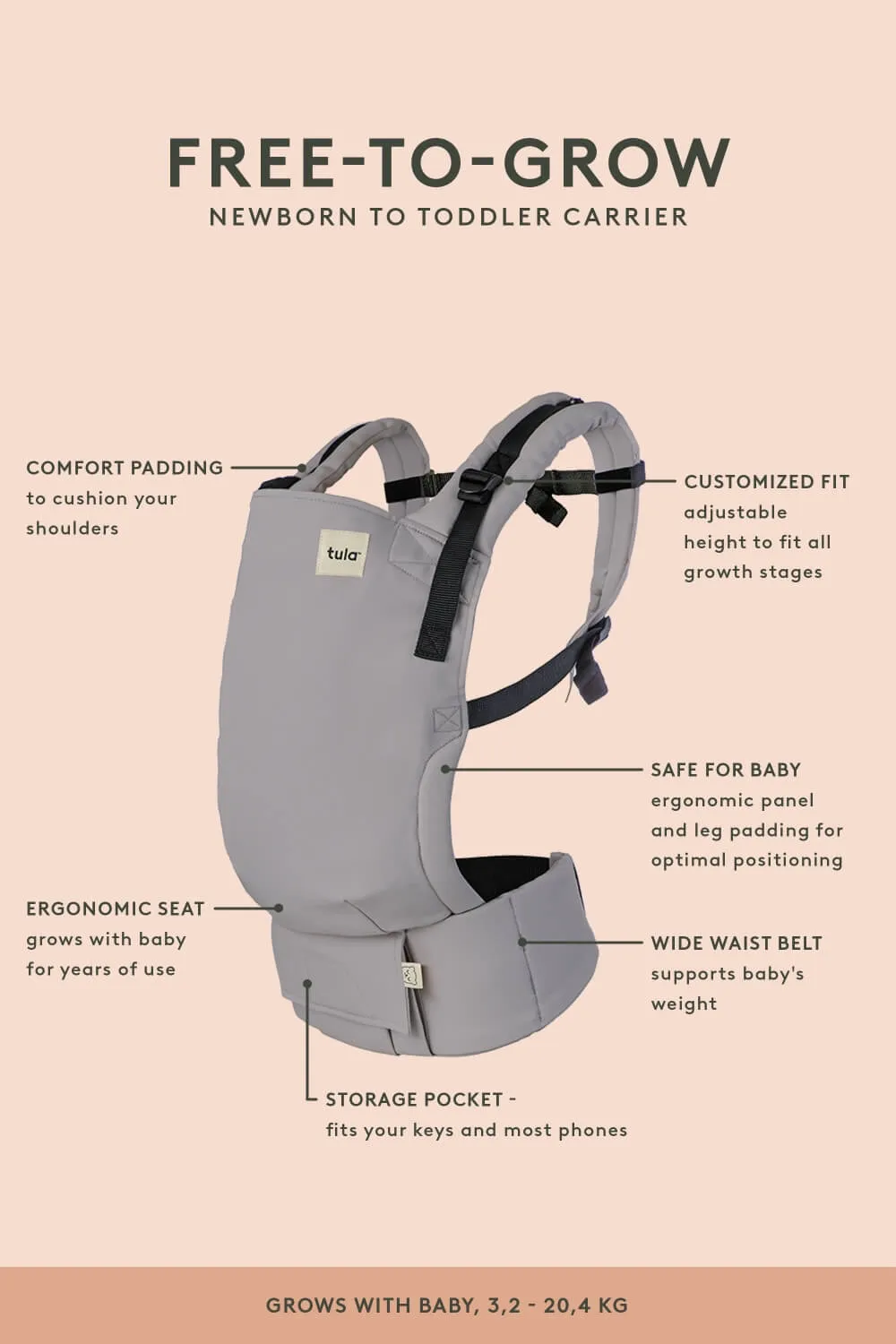 Blush Pink - Seersucker Free-to-Grow Baby Carrier