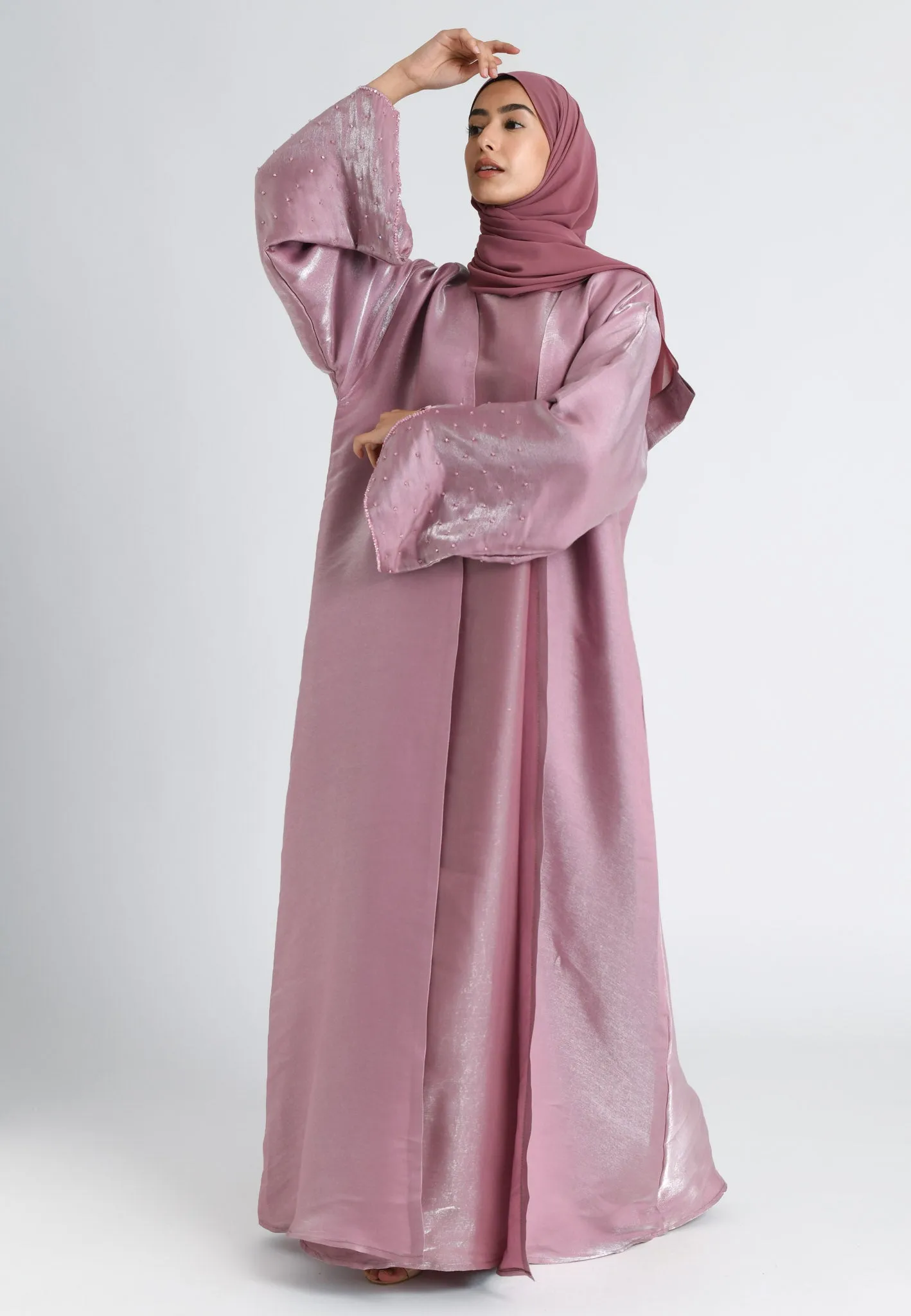 Blush Suede 4-Piece Liquid Organza Abaya Set
