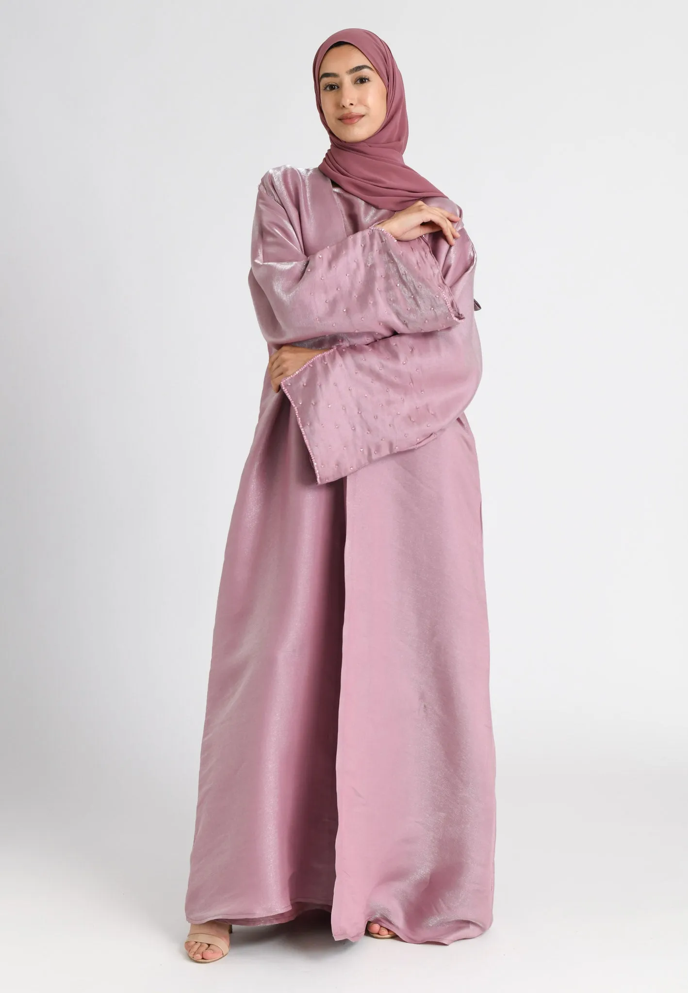 Blush Suede 4-Piece Liquid Organza Abaya Set