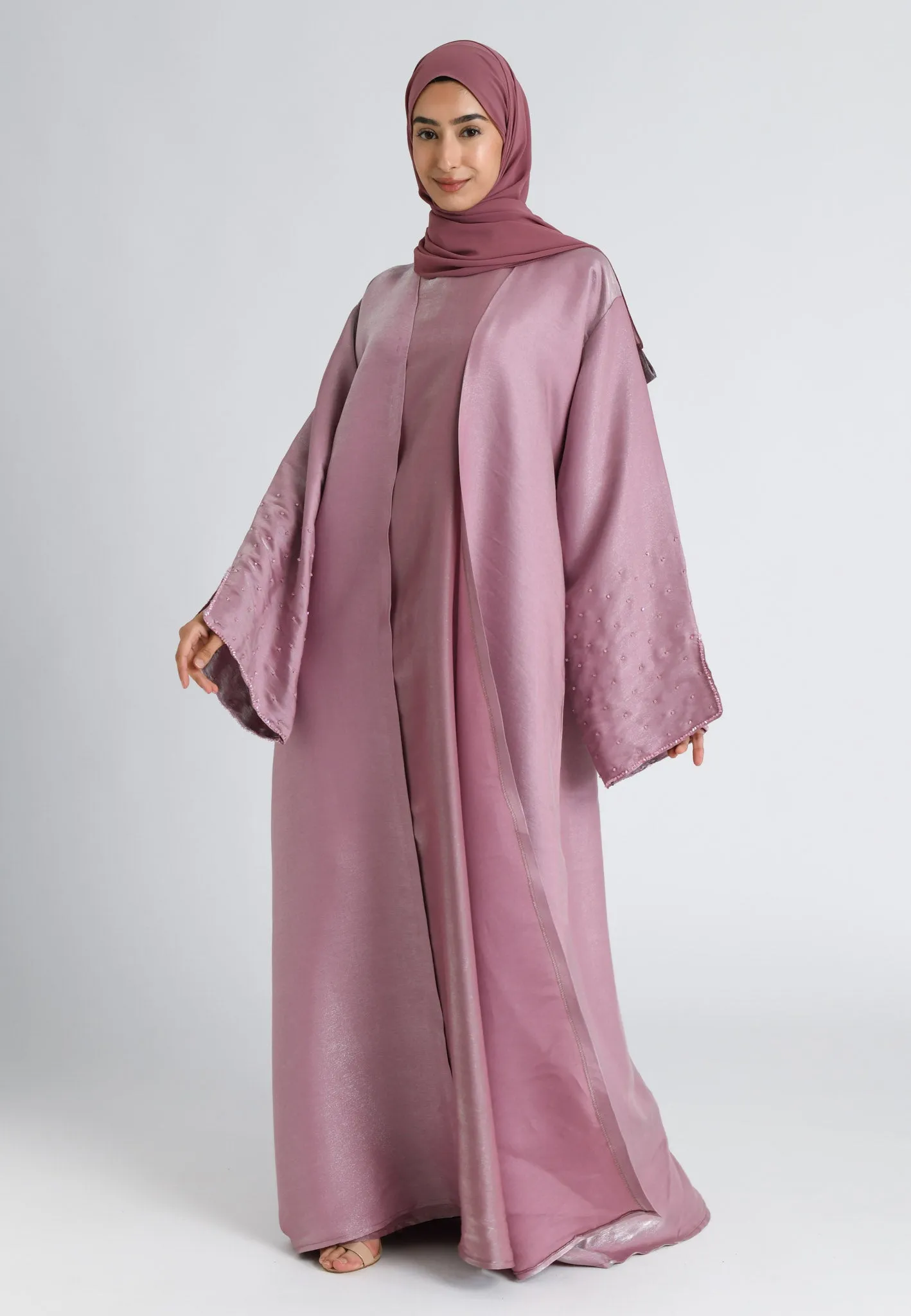 Blush Suede 4-Piece Liquid Organza Abaya Set