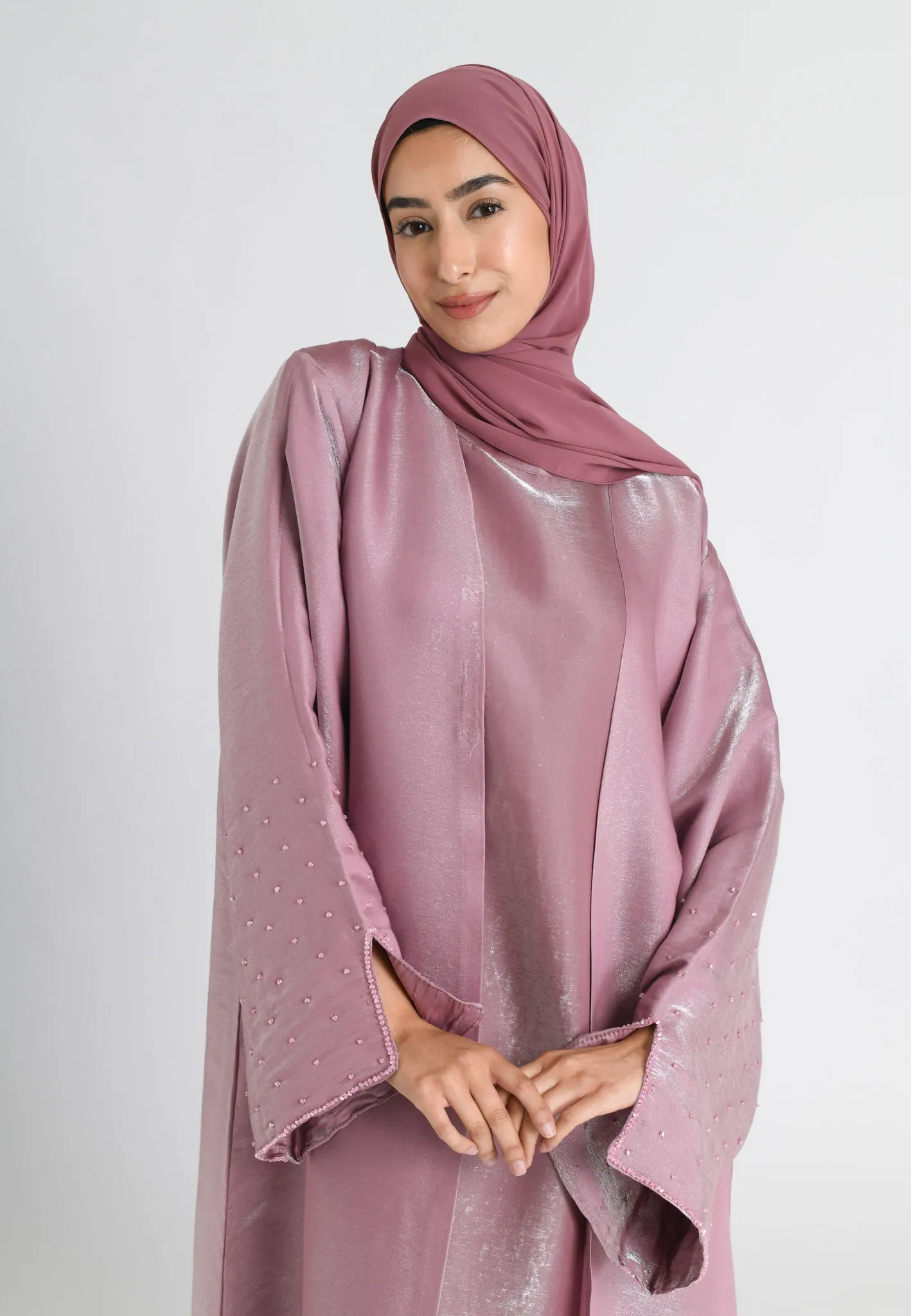 Blush Suede 4-Piece Liquid Organza Abaya Set